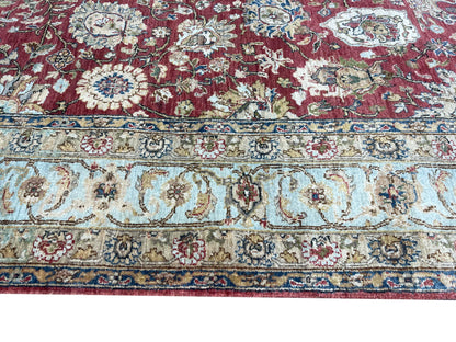 Red and L.Blue, Pure Wool Regular Traditional Handknotted 4.11x6.6Ft 150x197Cms Area Rug