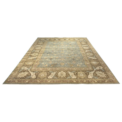 Brown and L. Blue, Pure Wool Regular Traditional Handknotted 11.11x14.8Ft 364x448Cms Area Rug