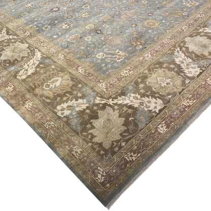 Brown and L. Blue, Pure Wool Regular Traditional Handknotted 11.11x14.8Ft 364x448Cms Area Rug
