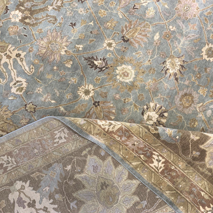 Brown and L. Blue, Pure Wool Regular Traditional Handknotted 11.11x14.8Ft 364x448Cms Area Rug