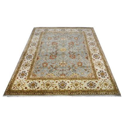 Mughal Light Blue, Ivory and Camel Traditional Jaipur Pure Wool Luxury Handknotted Area Rug