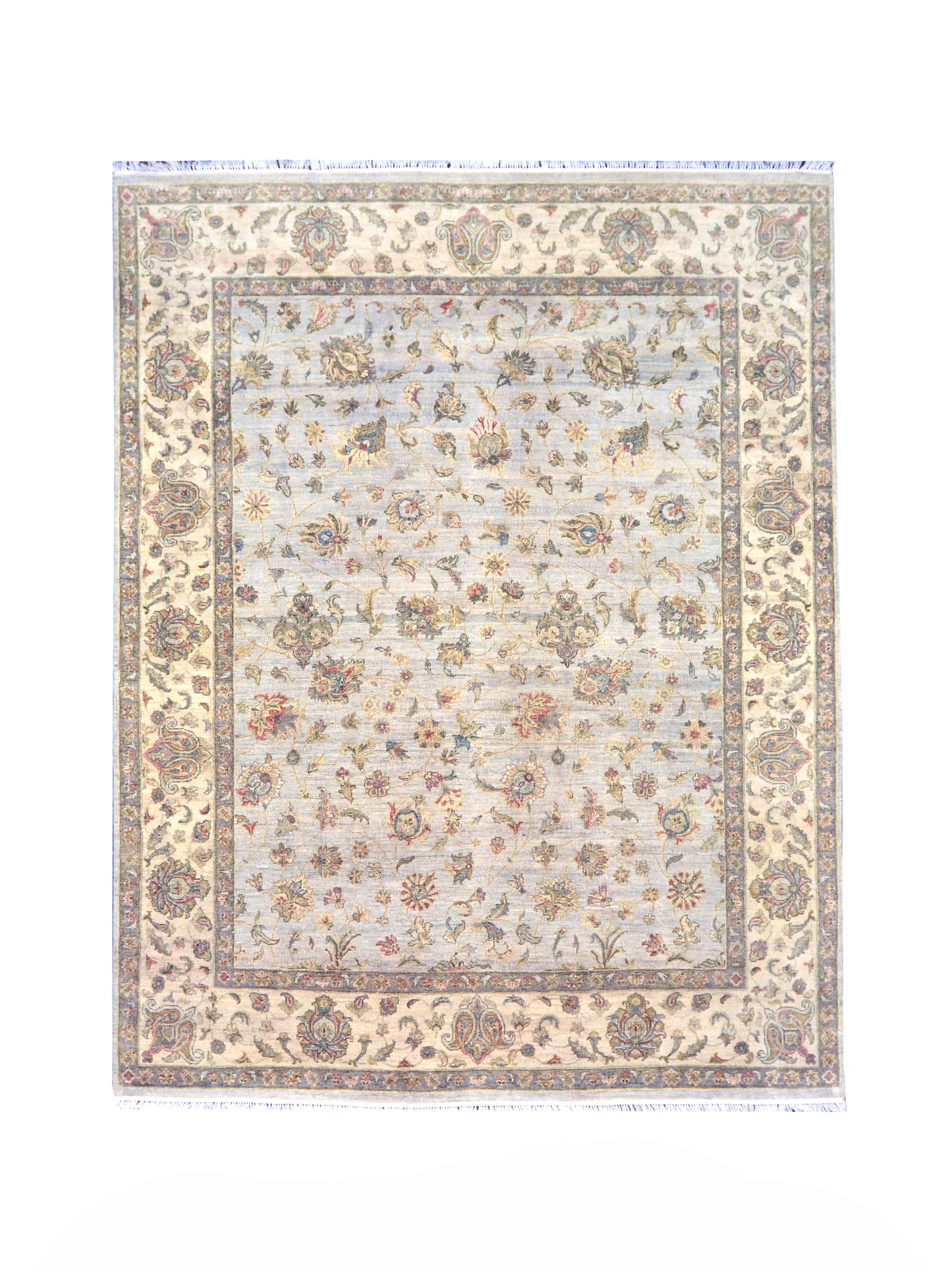 Gold and Ivory, Pure Silk Regular Pile Traditional Handknotted 7.11x10.0Ft 240x305Cms Area Rug