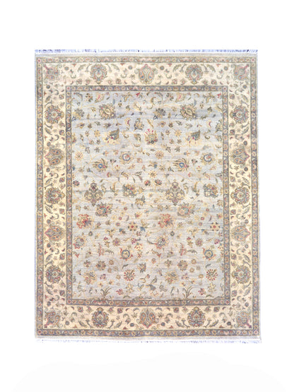 Gold and Ivory, Pure Silk Regular Pile Traditional Handknotted 7.11x10.0Ft 240x305Cms Area Rug