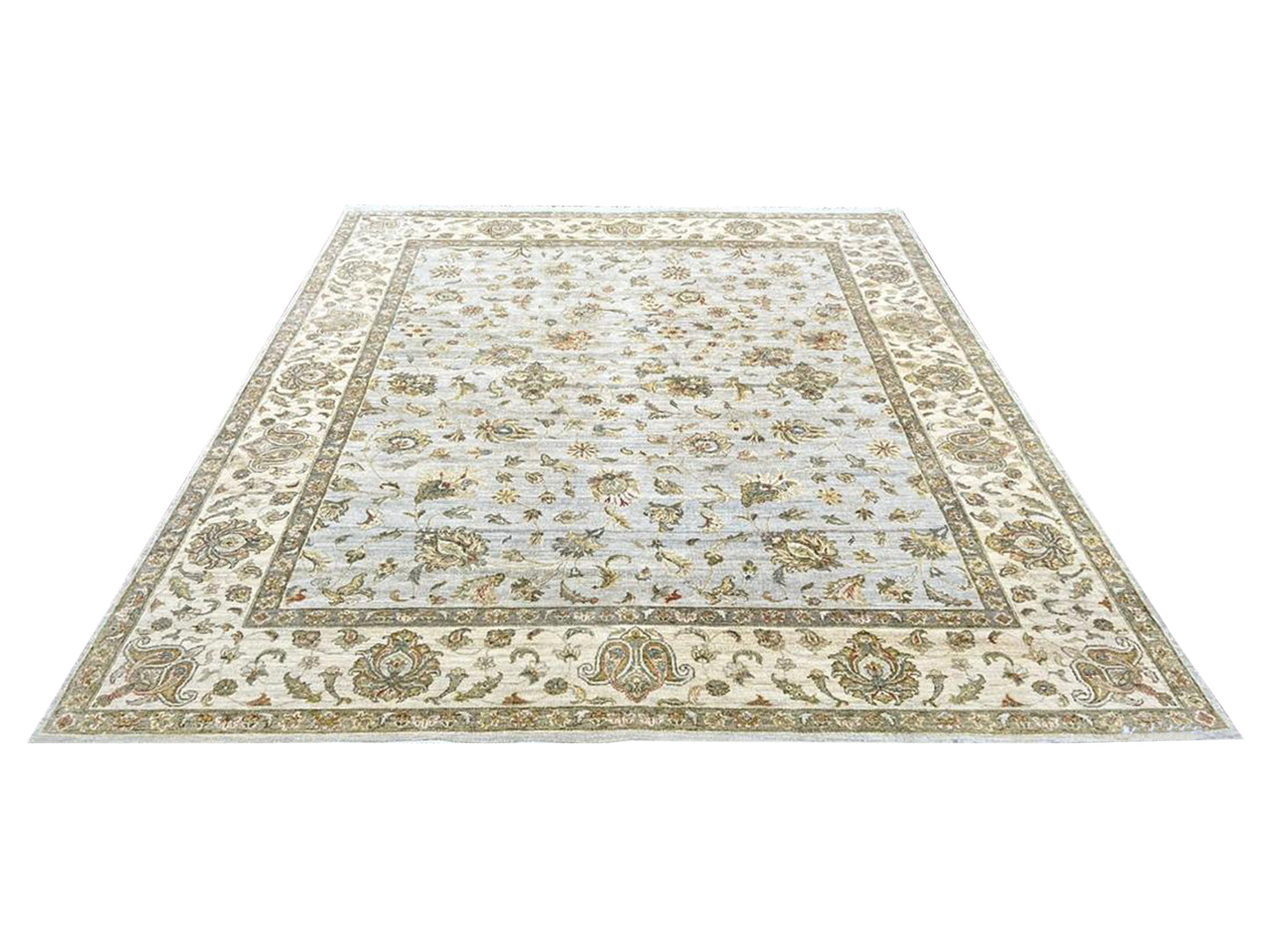 Gold and Ivory, Pure Silk Regular Pile Traditional Handknotted 7.11x10.0Ft 240x305Cms Area Rug