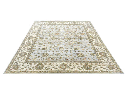 Gold and Ivory, Pure Silk Regular Pile Traditional Handknotted 7.11x10.0Ft 240x305Cms Area Rug