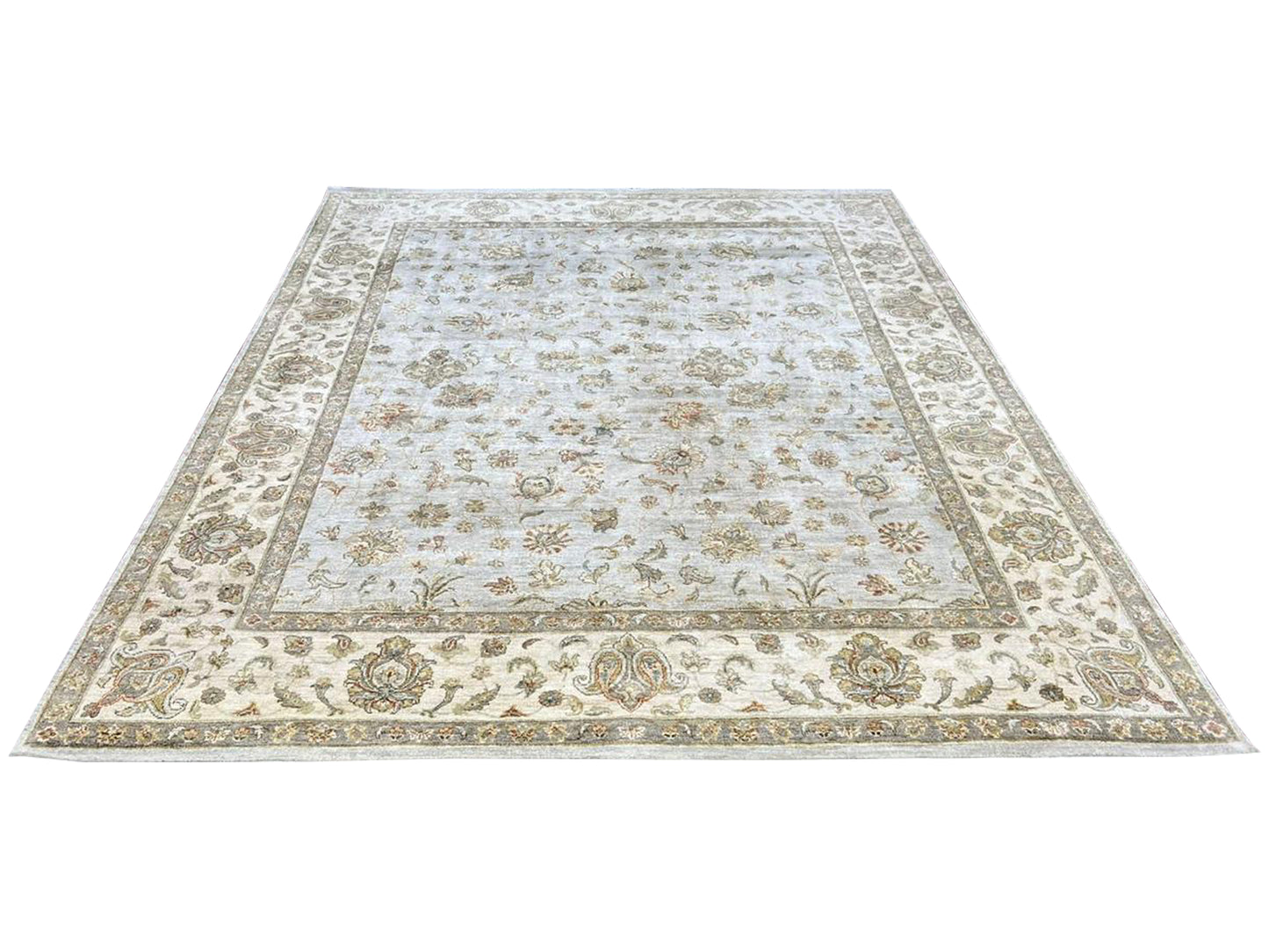 Gold and Ivory, Pure Silk Regular Pile Traditional Handknotted 7.11x10.0Ft 240x305Cms Area Rug