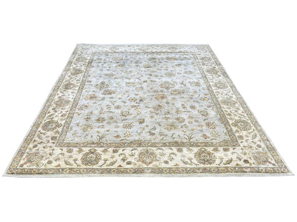 Gold and Ivory, Pure Silk Regular Pile Traditional Handknotted 7.11x10.0Ft 240x305Cms Area Rug