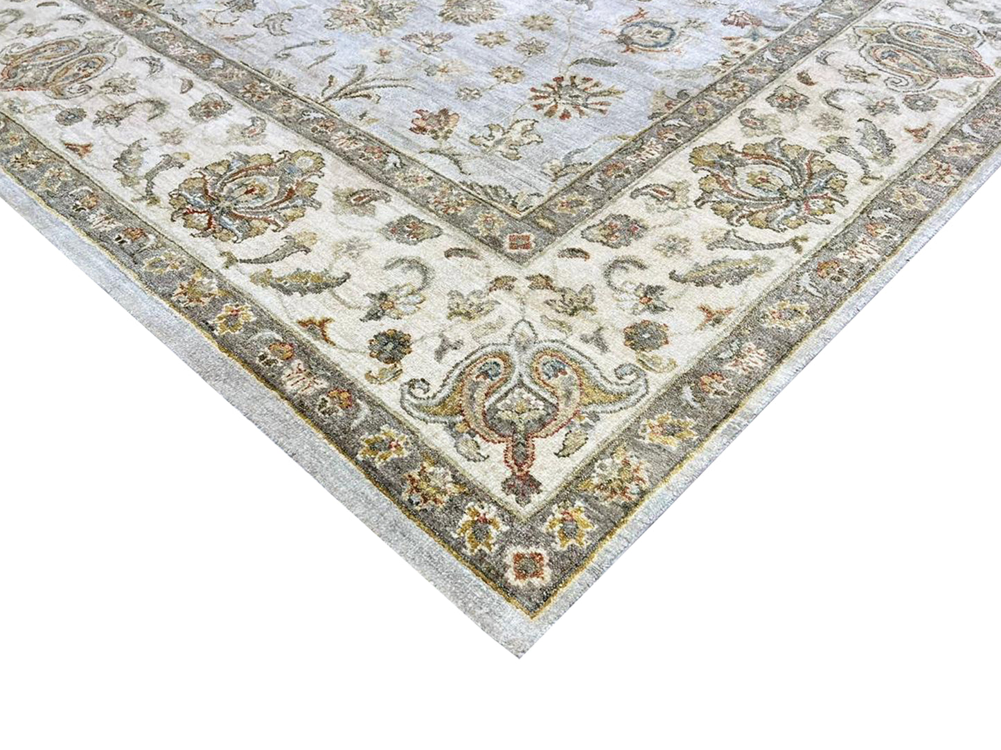 Gold and Ivory, Pure Silk Regular Pile Traditional Handknotted 7.11x10.0Ft 240x305Cms Area Rug
