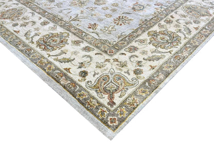Gold and Ivory, Pure Silk Regular Pile Traditional Handknotted 7.11x10.0Ft 240x305Cms Area Rug