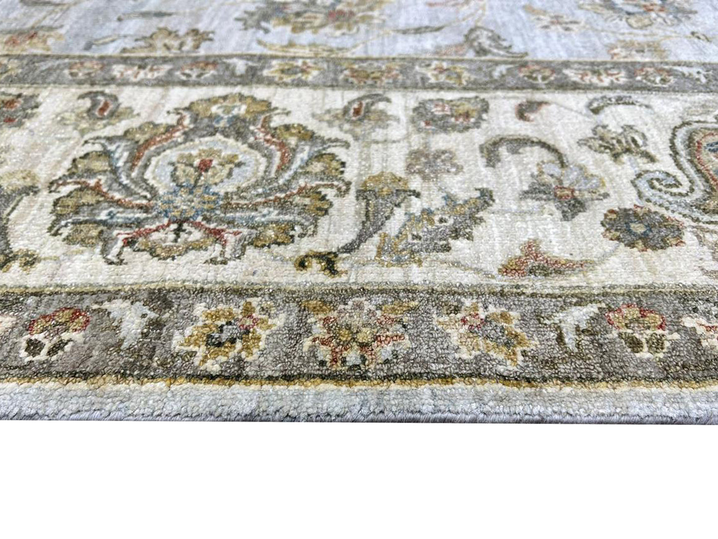 Gold and Ivory, Pure Silk Regular Pile Traditional Handknotted 7.11x10.0Ft 240x305Cms Area Rug