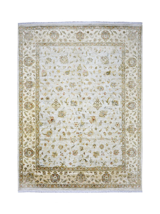 Silver Ivory, Pure Silk Transitional Handknotted 8.10x11.11Ft 269x362Cms Area Rug