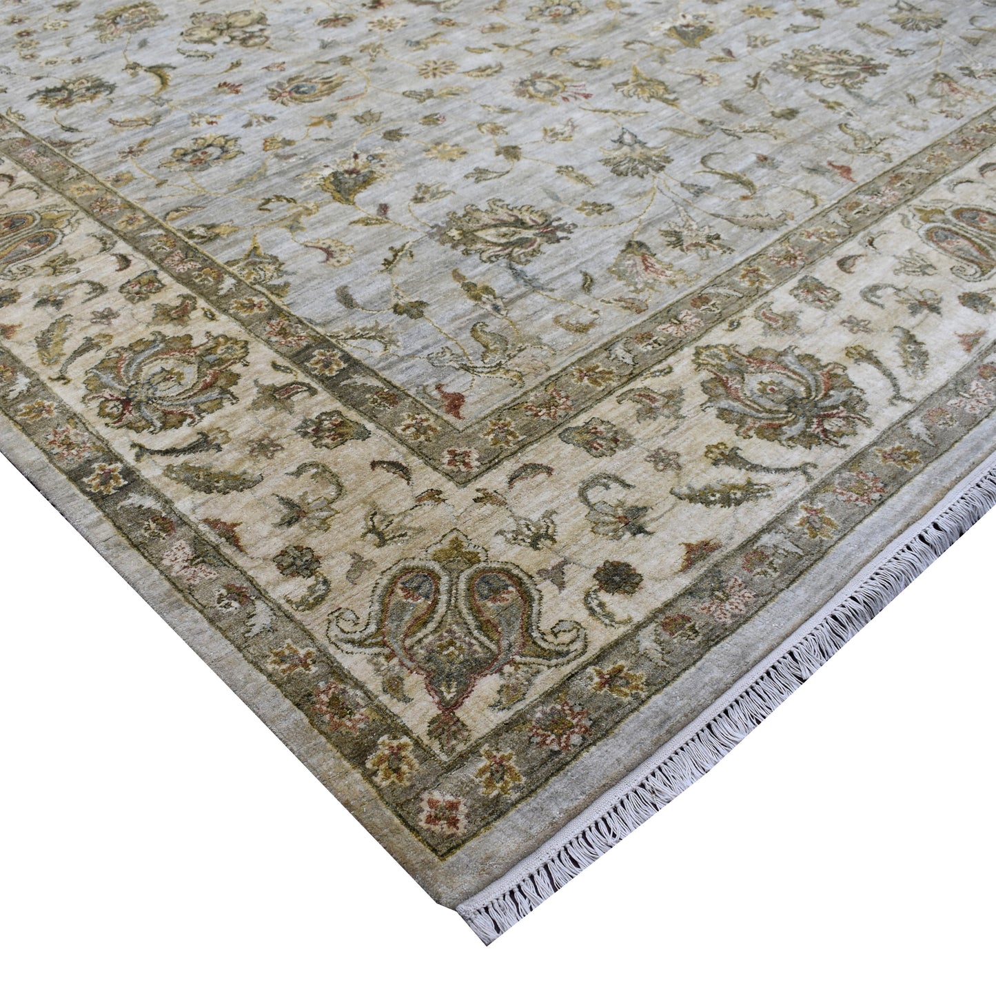 Silver Ivory, Pure Silk Transitional Handknotted 8.10x11.11Ft 269x362Cms Area Rug