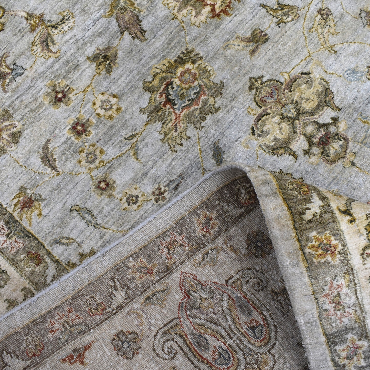 Silver Ivory, Pure Silk Transitional Handknotted 8.10x11.11Ft 269x362Cms Area Rug