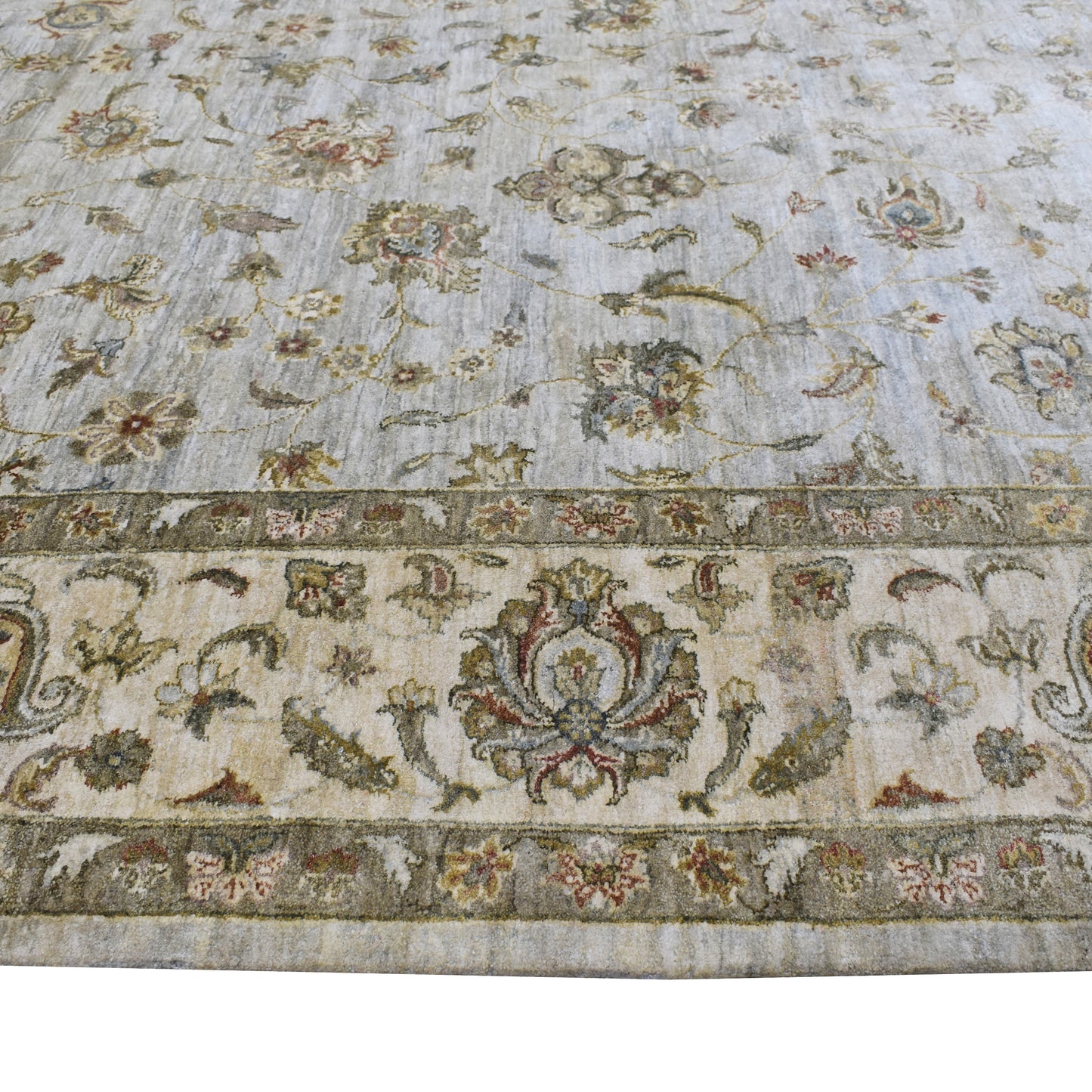 Silver Ivory, Pure Silk Transitional Handknotted 8.10x11.11Ft 269x362Cms Area Rug