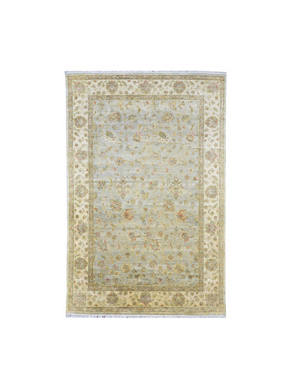 Silver and Camel Pure Silk Agra Traditional Handknotted Area Rug