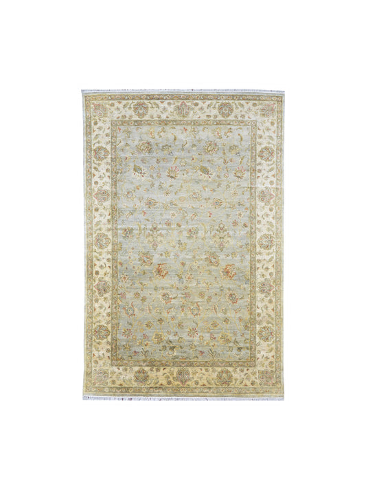 Silver and Camel Pure Silk Agra Traditional Handknotted Area Rug