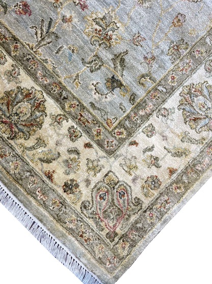 Silver and Camel Pure Silk Agra Traditional Handknotted Area Rug