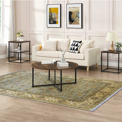 Silver and Camel Pure Silk Agra Traditional Handknotted Area Rug