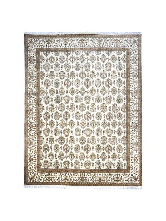 Crown Ivory, Red and Brown Traditional Tabriz Pure Wool Luxury Handknotted Area Rug