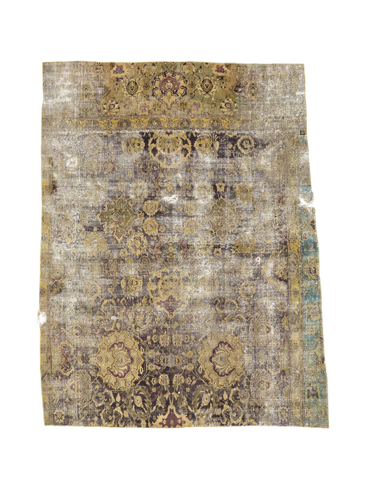 Gold and Maroon, Pure Wool Antique Khotan Handknotted 7.11x10.1Ft 240x309Cms Area Rug