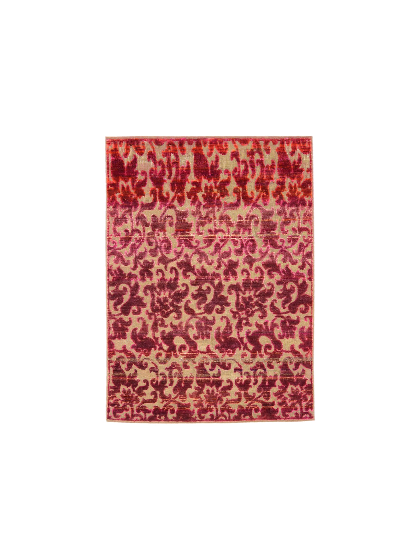 Pink Red Sari Silk Wool Modern Handknotted Area Rug 3.11x5.7Ft 120x168Cms