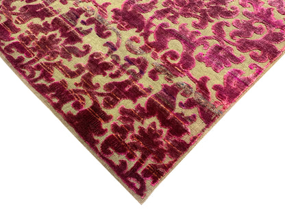 Pink Red Sari Silk Wool Modern Handknotted Area Rug 3.11x5.7Ft 120x168Cms