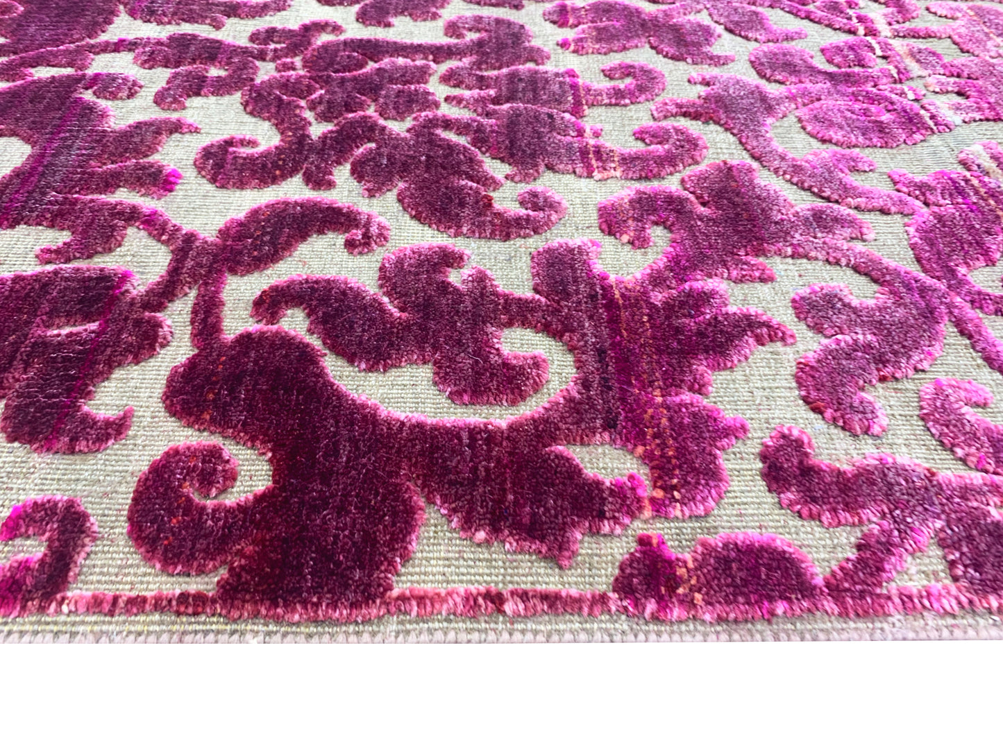 Pink Red Sari Silk Wool Modern Handknotted Area Rug 3.11x5.7Ft 120x168Cms