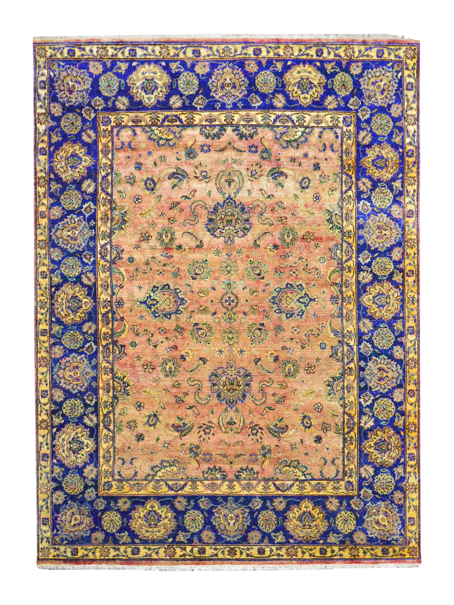 Yellow and Blue Pure Sari Silk Transitional Handknotted 8.9x11.11Ft 265x363Cms Area Rug