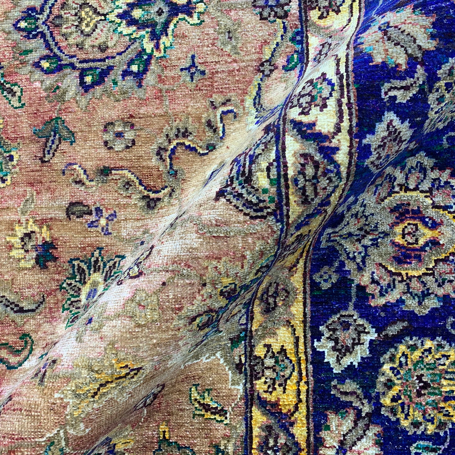 Yellow and Blue Pure Sari Silk Transitional Handknotted 8.9x11.11Ft 265x363Cms Area Rug