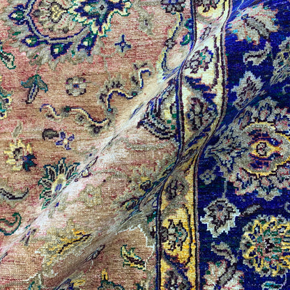 Yellow and Blue Pure Sari Silk Transitional Handknotted 8.9x11.11Ft 265x363Cms Area Rug