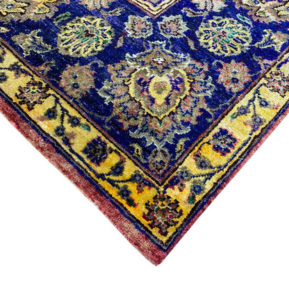 Yellow and Blue Pure Sari Silk Transitional Handknottd Area Rug