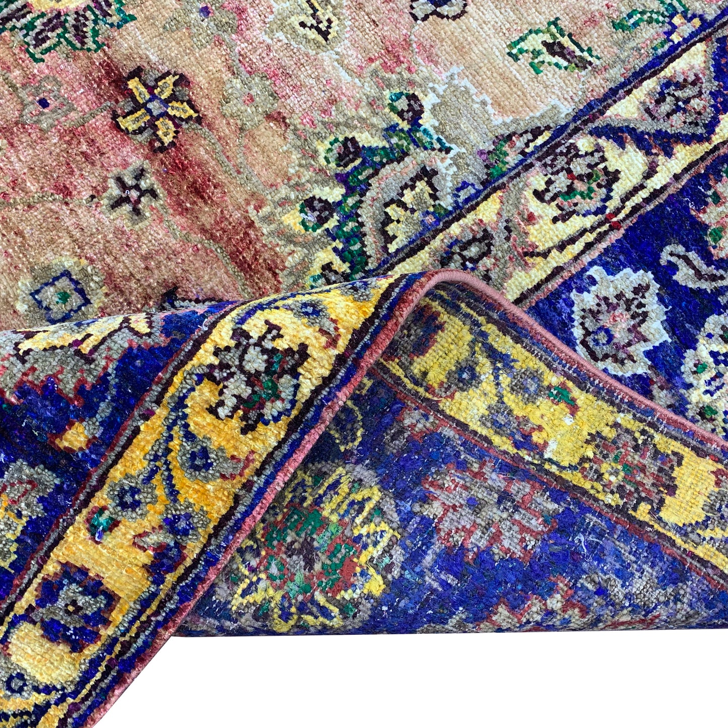 Yellow and Blue Pure Sari Silk Transitional Handknottd Area Rug