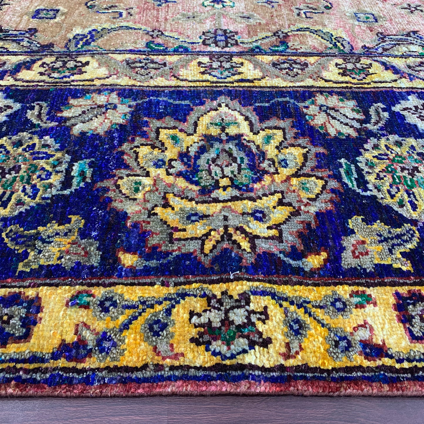 Yellow and Blue Pure Sari Silk Transitional Handknottd Area Rug