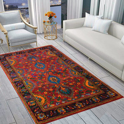 Red Multi Pure Sari Silk Traditional Luxury Handknotted Area Rug