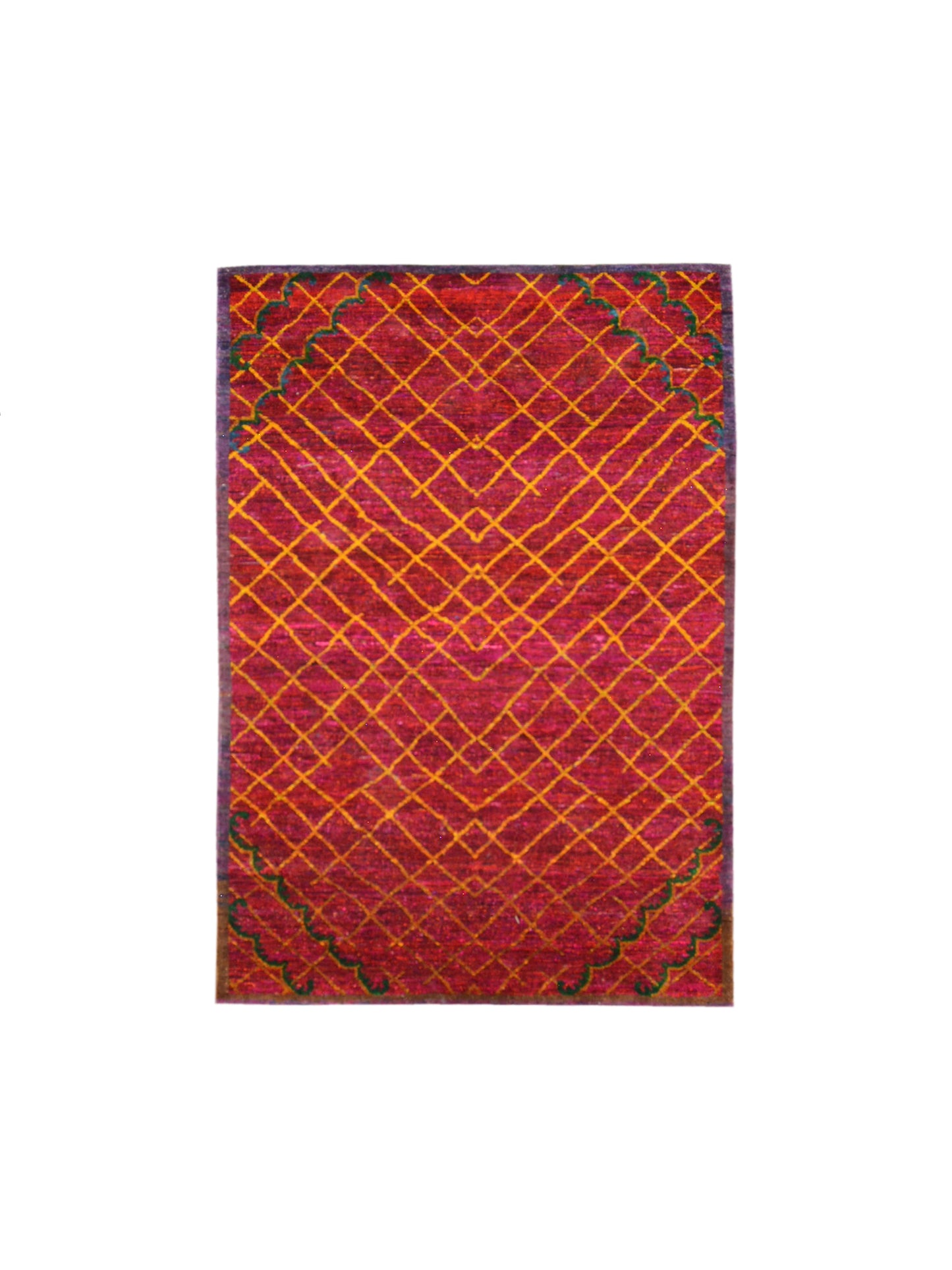 Red and Yellow, Sari Silk Regular Modern Handknotted 4.2x5.11Ft 125x181Cms Area Rug