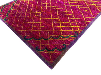 Red and Yellow, Sari Silk Regular Modern Handknotted 4.2x5.11Ft 125x181Cms Area Rug