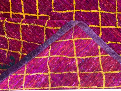 Red and Yellow, Sari Silk Regular Modern Handknotted 4.2x5.11Ft 125x181Cms Area Rug