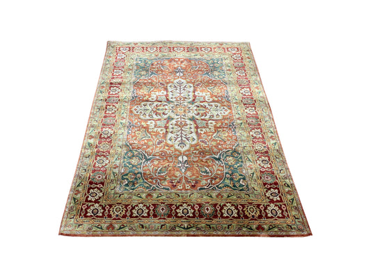 Camel Brown Multy, Pure Silk Regular Traditional Handknotted 4.0x5.11Ft 122x181Cms Area Rug