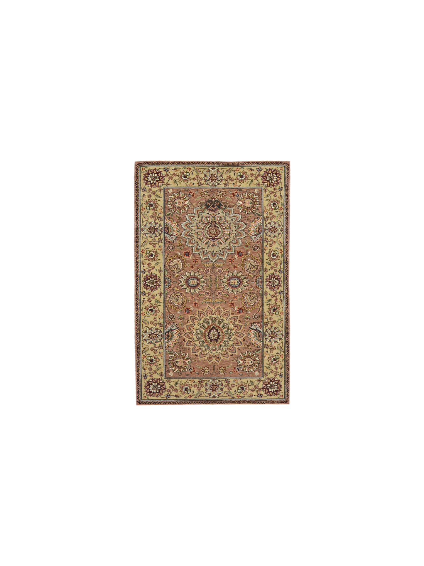 Rust and Ivory, Pure Wool Regular Traditional Handknotted 3.2x4.11Ft 96x150Cms Area Rug