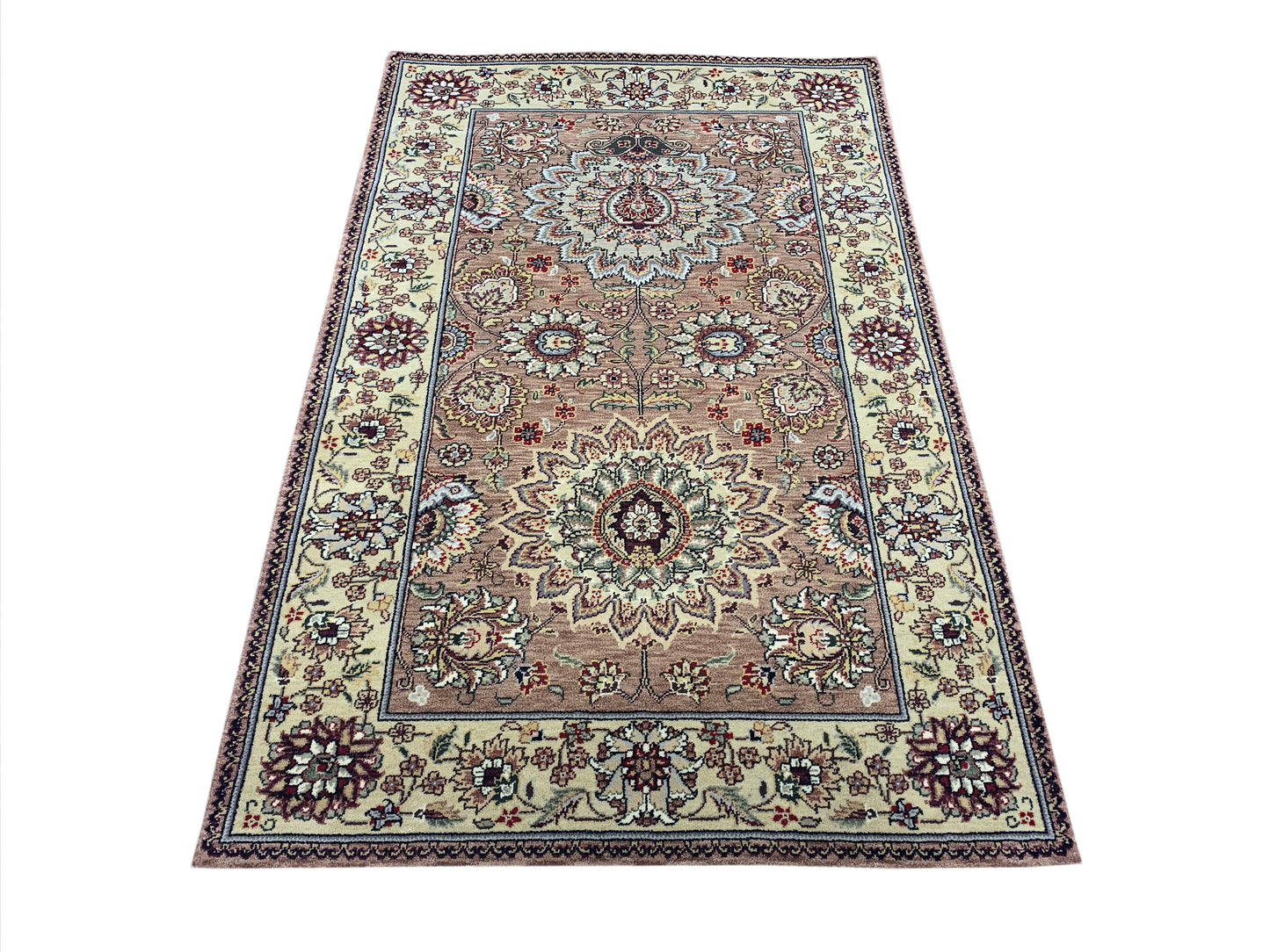 Rust and Ivory, Pure Wool Regular Traditional Handknotted 3.2x4.11Ft 96x150Cms Area Rug