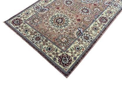 Rust and Ivory, Pure Wool Regular Traditional Handknotted 3.2x4.11Ft 96x150Cms Area Rug