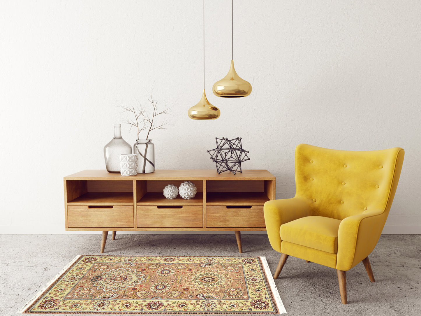 Rust and Ivory, Pure Wool Regular Traditional Handknotted 3.2x4.11Ft 96x150Cms Area Rug