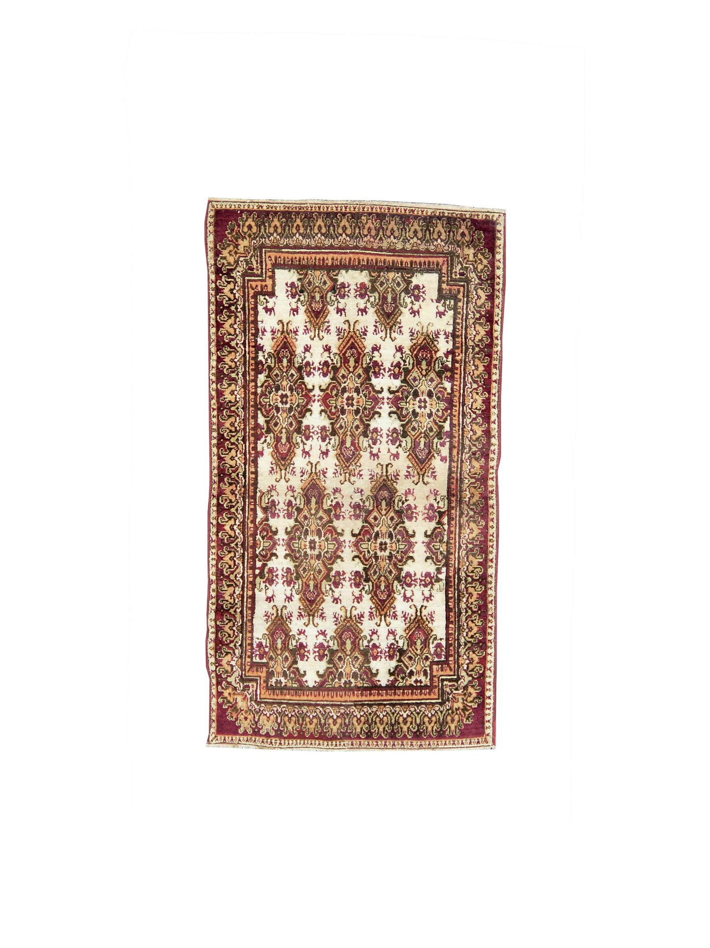Ivory and Red, Pure Wool Antique Kashan Handknotted 3.0x5.7Ft 91x170Cms Area Rug