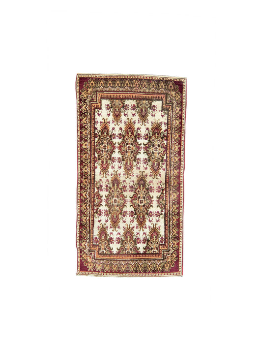 Ivory and Red, Pure Wool Antique Kashan Handknotted 3.0x5.7Ft 91x170Cms Area Rug