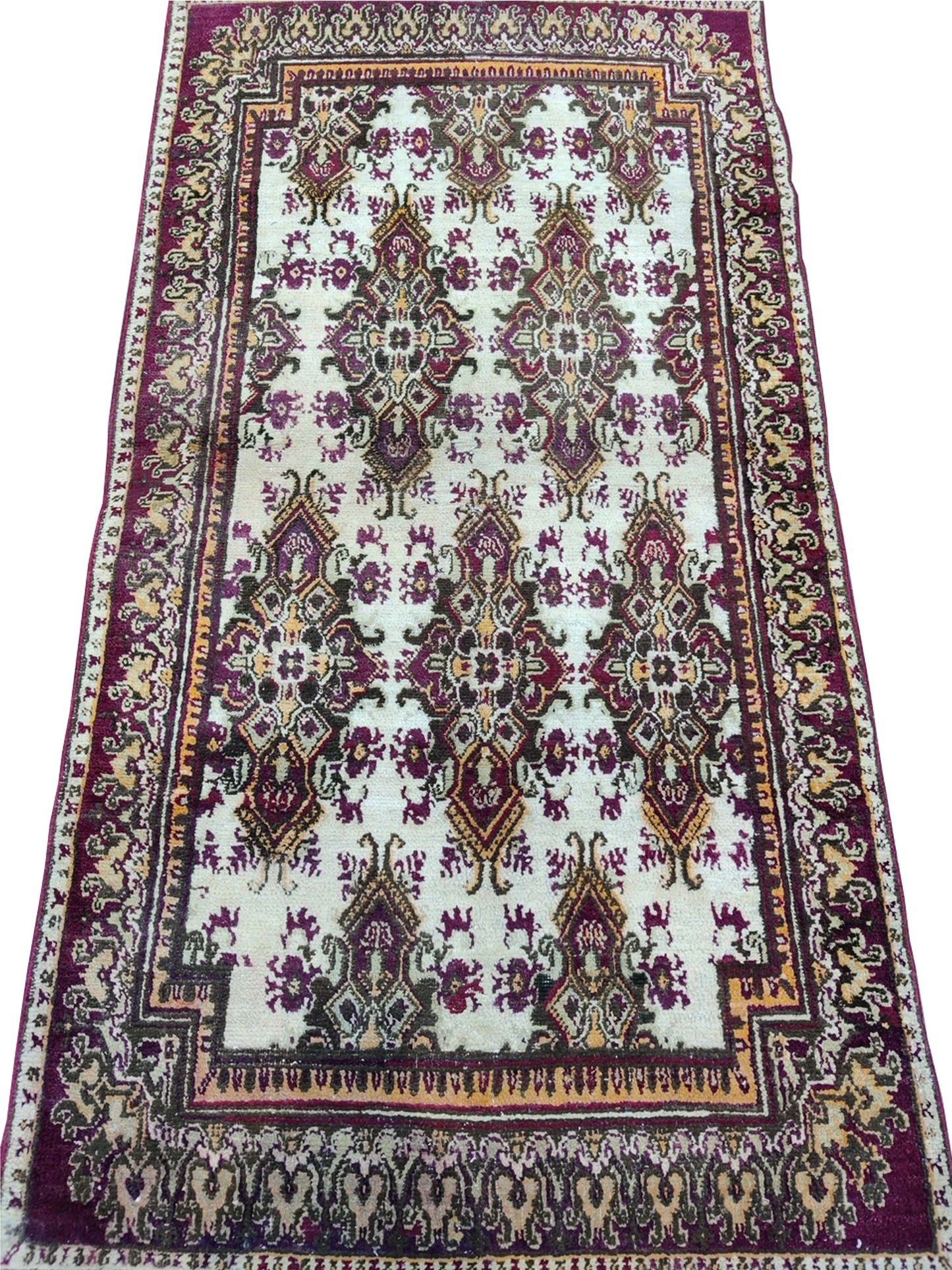 Ivory and Red, Pure Wool Antique Kashan Handknotted 3.0x5.7Ft 91x170Cms Area Rug