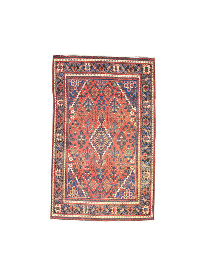 Blue and Rust, Pure Wool Zero Pile Antique Khotan Handknotted 4.0x6.5Ft 122x195Cms Area Rug