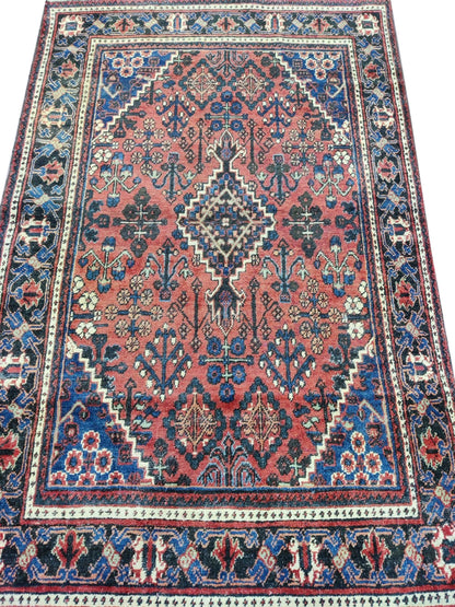 Blue and Rust, Pure Wool Zero Pile Antique Khotan Handknotted 4.0x6.5Ft 122x195Cms Area Rug