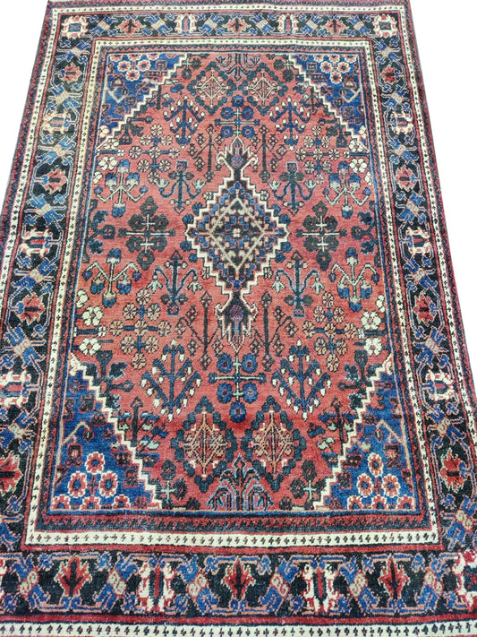 Blue and Rust, Pure Wool Zero Pile Antique Khotan Handknotted 4.0x6.5Ft 122x195Cms Area Rug