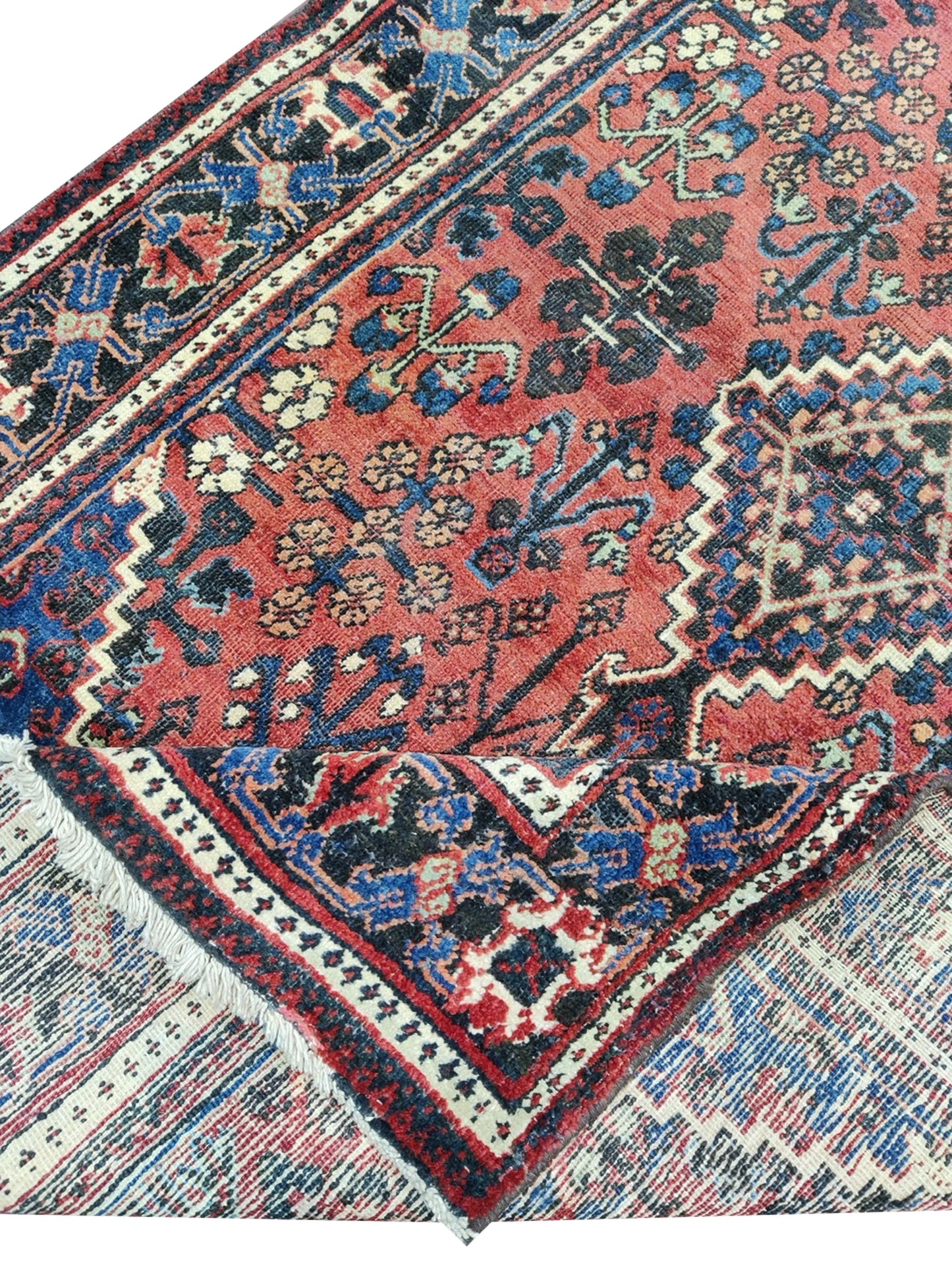 Blue and Rust, Pure Wool Zero Pile Antique Khotan Handknotted 4.0x6.5Ft 122x195Cms Area Rug