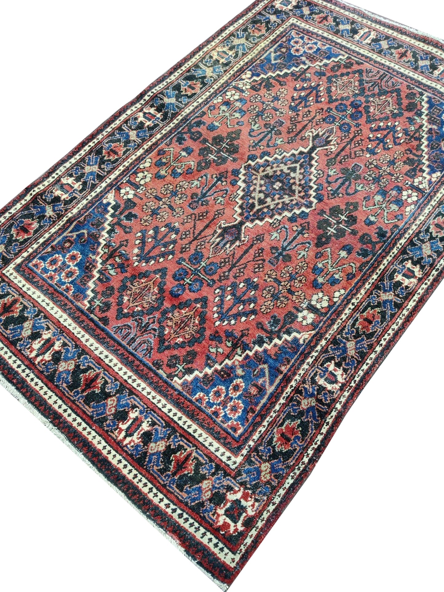 Blue and Rust, Pure Wool Zero Pile Antique Khotan Handknotted 4.0x6.5Ft 122x195Cms Area Rug